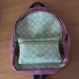 Coach Pink and Beige Signature Canvas Backpack